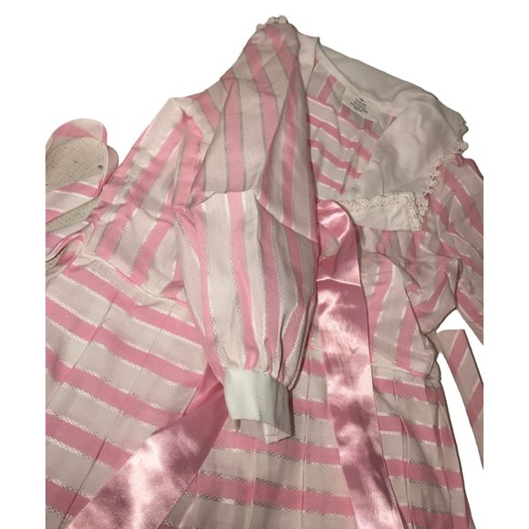 Vintage Girls Dress - Pink and White Stripe Pattern with Ribbon and wide Foldove - Picture 7 of 9